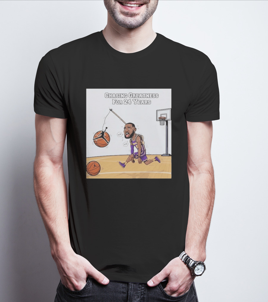 Chasing Greatness For 24 Years Basketball Cartoon With Hoop And Ball T-Shirt