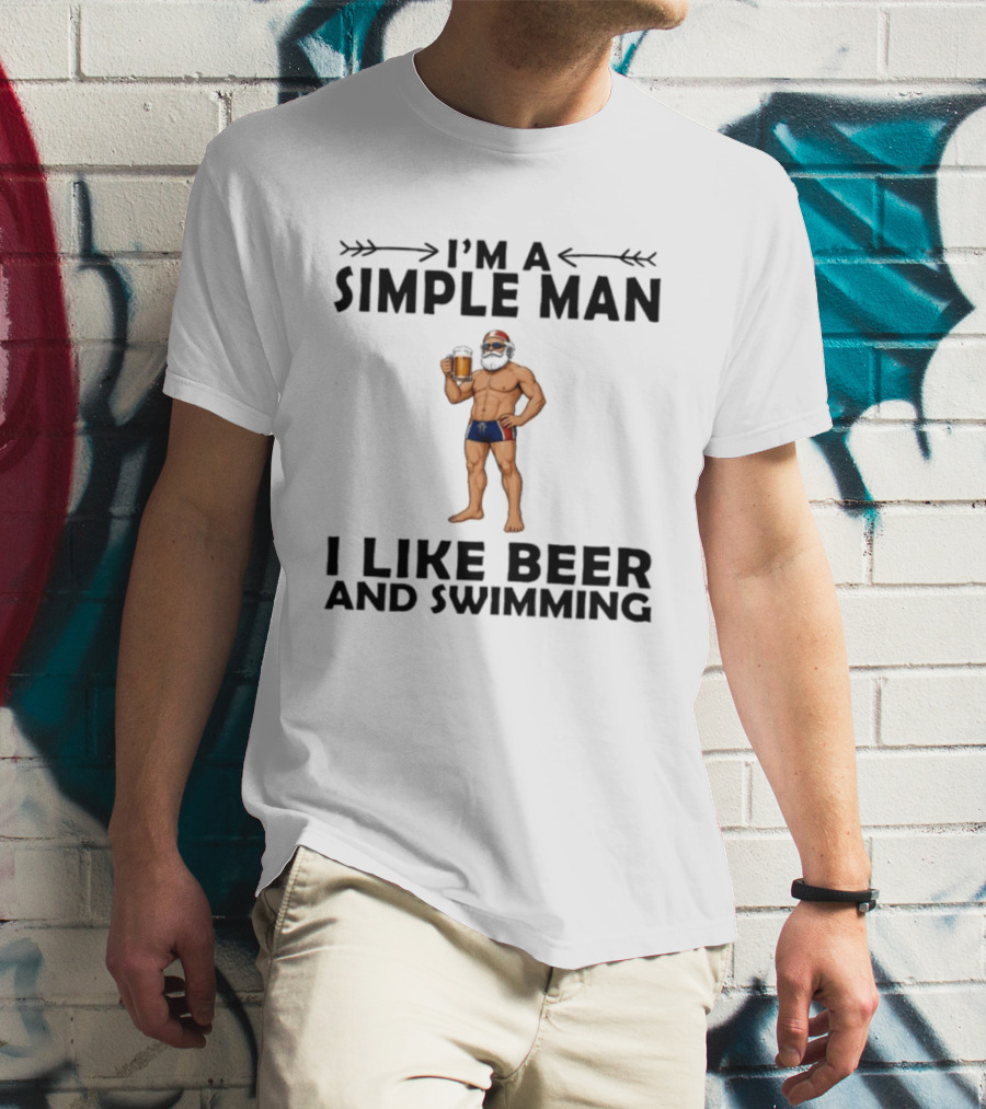 I'm A Simple Man I Like Beer And Swimming Funny Bearded Swimmer With Beer T-Shirt