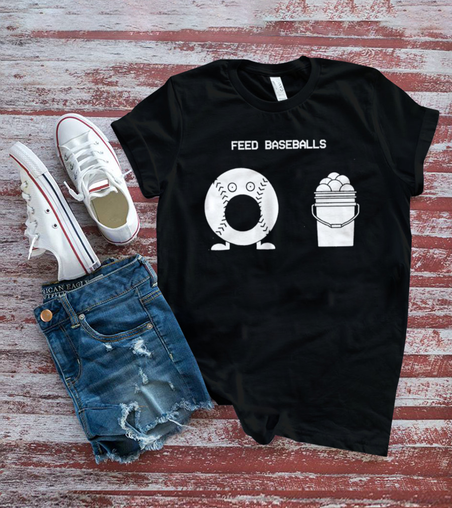Feed Baseballs Funny Donut Character With Baseball Bucket T-Shirt