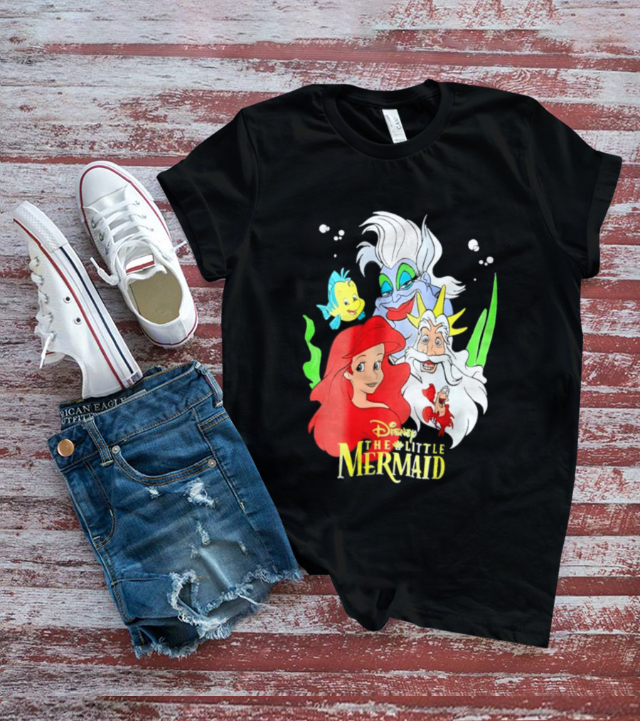 Disney The Little Mermaid Ariel Ursula King Triton Flounder Characters T-Shirt