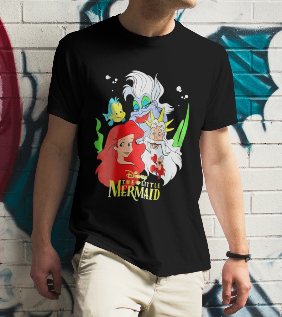 Disney The Little Mermaid Ariel Ursula King Triton Flounder Characters T-Shirt