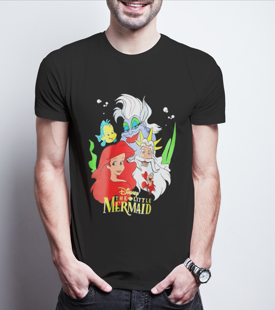 Disney The Little Mermaid Ariel Ursula King Triton Flounder Characters T-Shirt