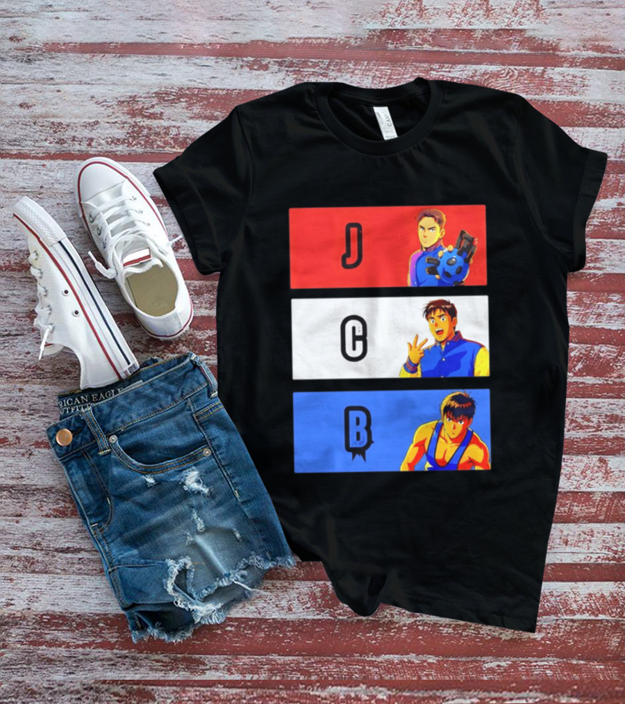JCB Anime Characters Red White Blue Panels T-Shirt