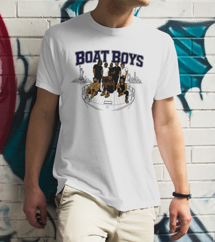 Boat Boys New York City Skyline Statue Of Liberty Group Giants T-Shirt