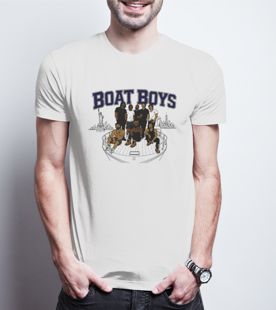 Boat Boys New York City Skyline Statue Of Liberty Group Giants T-Shirt