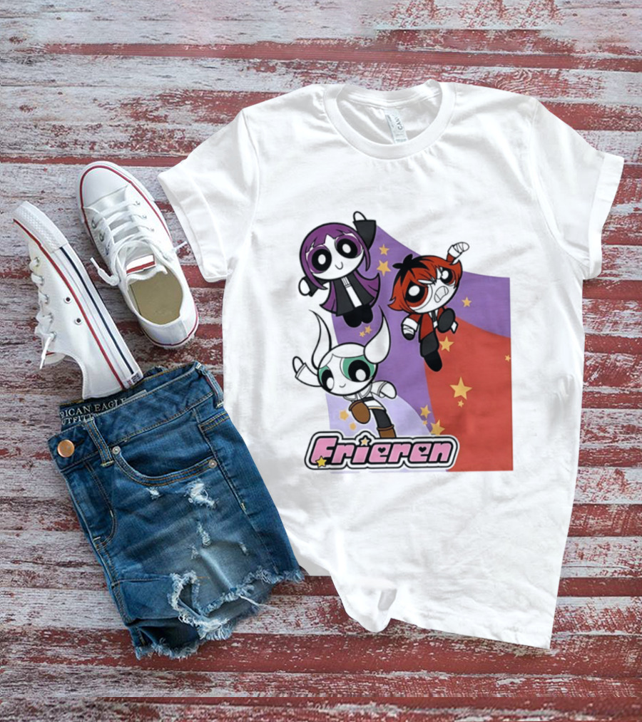 Frieren Characters In Powerpuff Girls Style With Stars T-Shirt