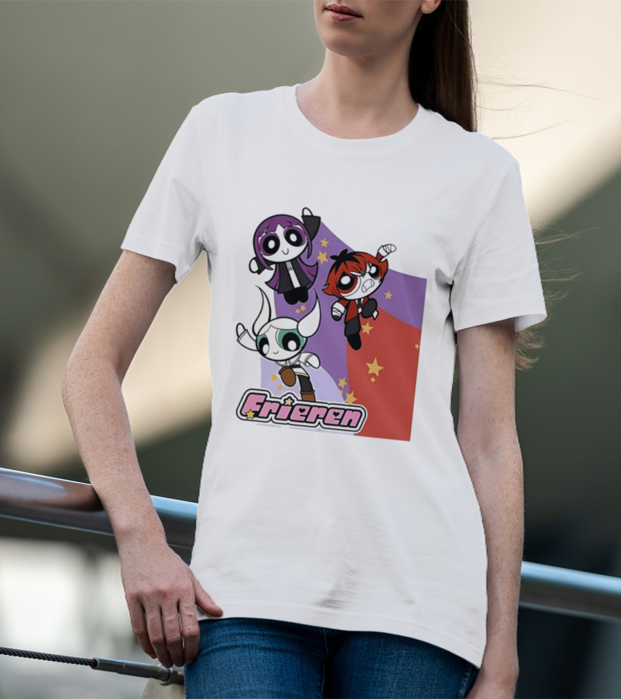 Frieren Characters In Powerpuff Girls Style With Stars T-Shirt