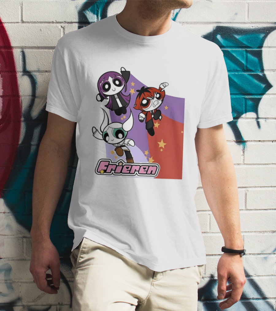 Frieren Characters In Powerpuff Girls Style With Stars T-Shirt