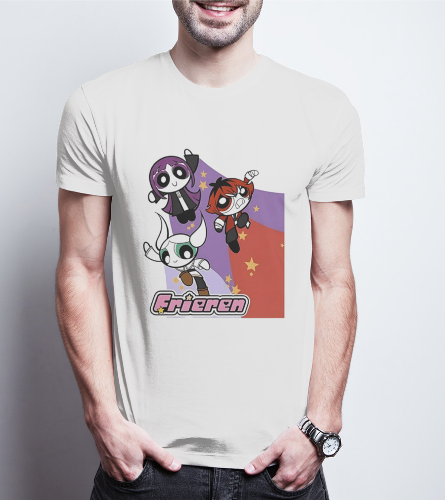 Frieren Characters In Powerpuff Girls Style With Stars T-Shirt