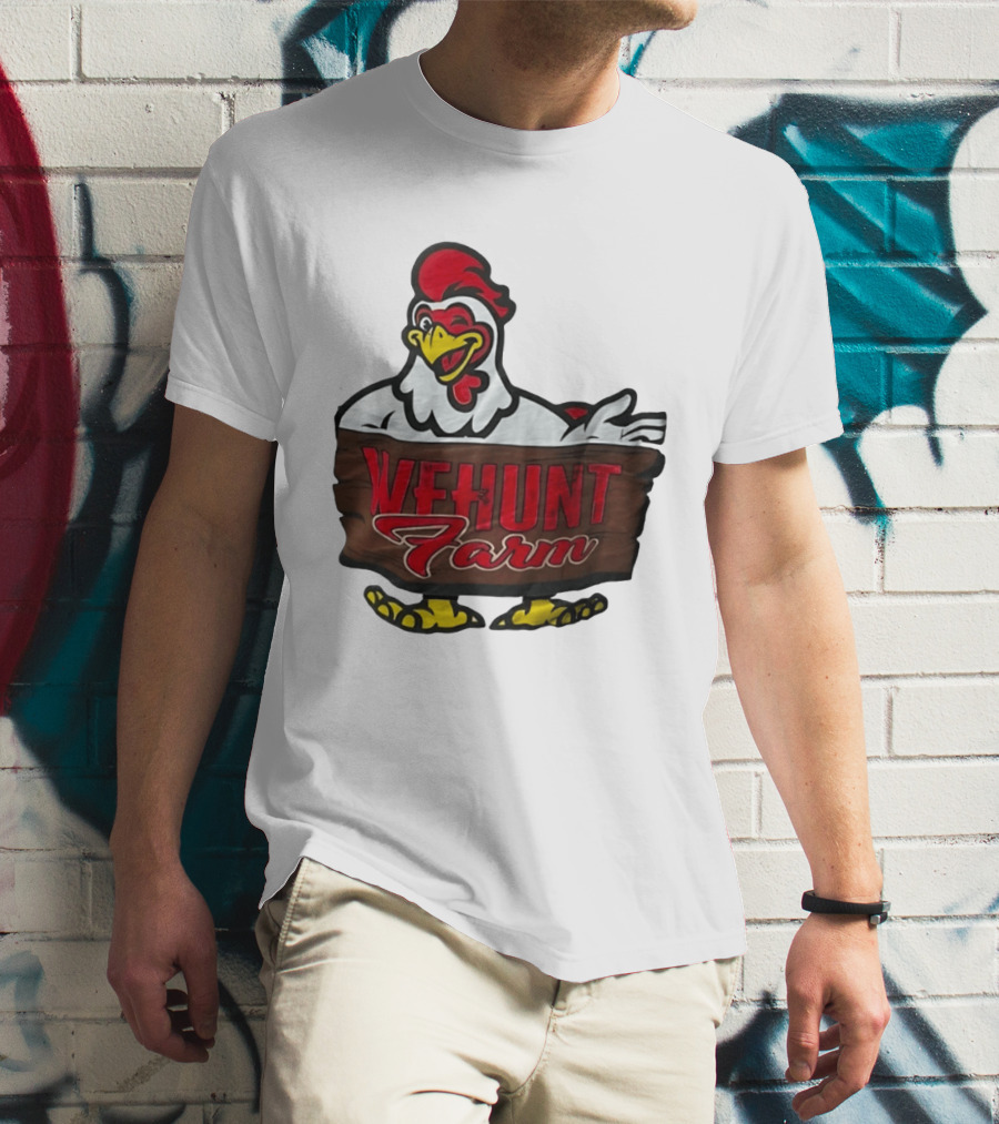Wehunt Farm Chicken Winking Rooster With Red And Yellow Accents T-Shirt