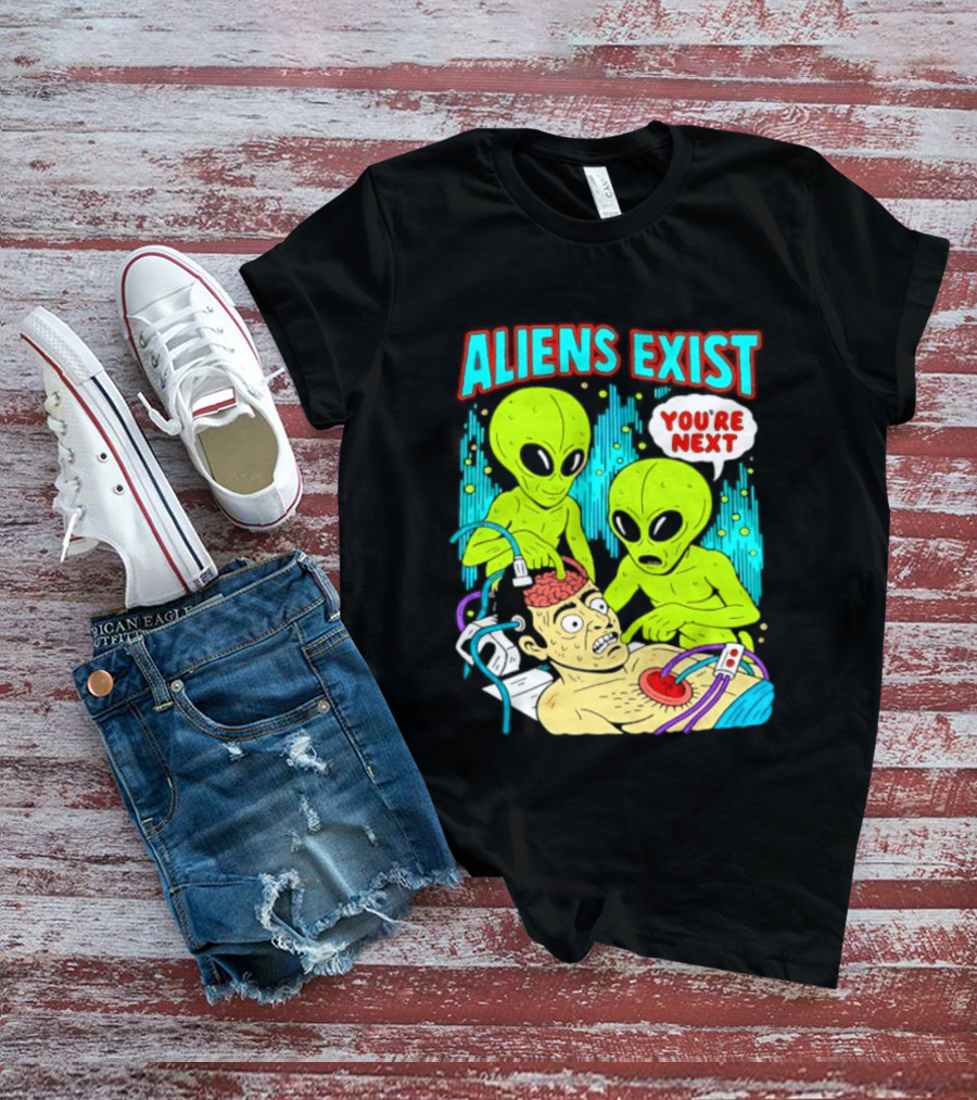 Aliens Exist You Are Next Green Alien Abduction Teen Hearts T-Shirt