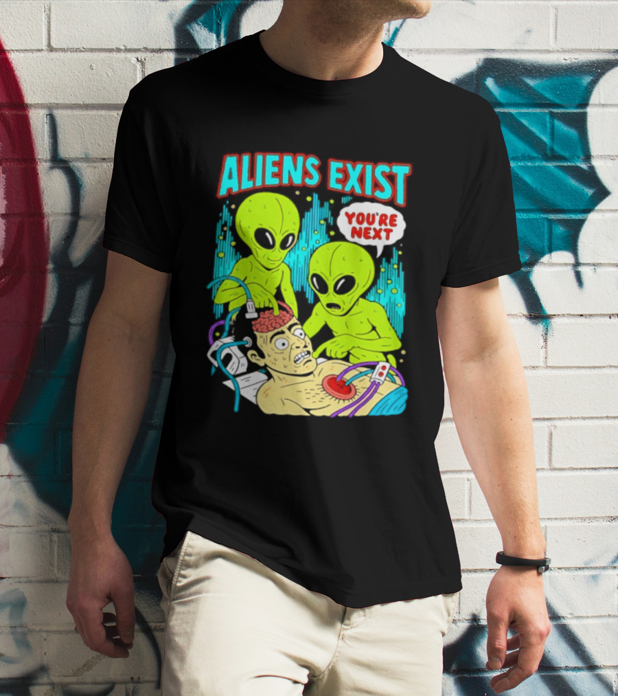 Aliens Exist You Are Next Green Alien Abduction Teen Hearts T-Shirt