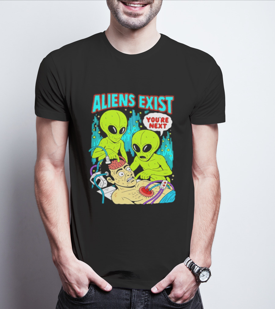 Aliens Exist You Are Next Green Alien Abduction Teen Hearts T-Shirt