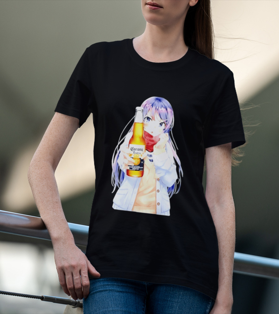 Mai Sakurajima Holding Corona Extra Rascal Does Not Dream Of Bunny Girl Senpai Anime T-Shirt