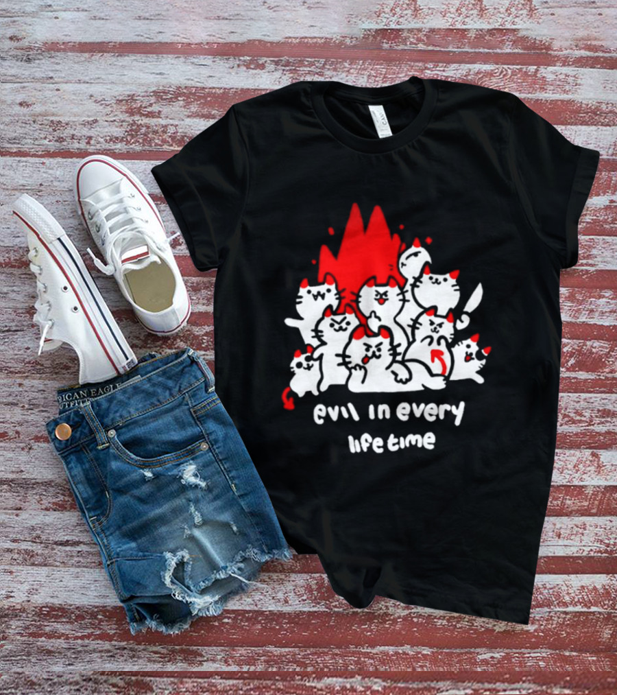 Evil In Every Lifetime Cats With Red Flames T-Shirt
