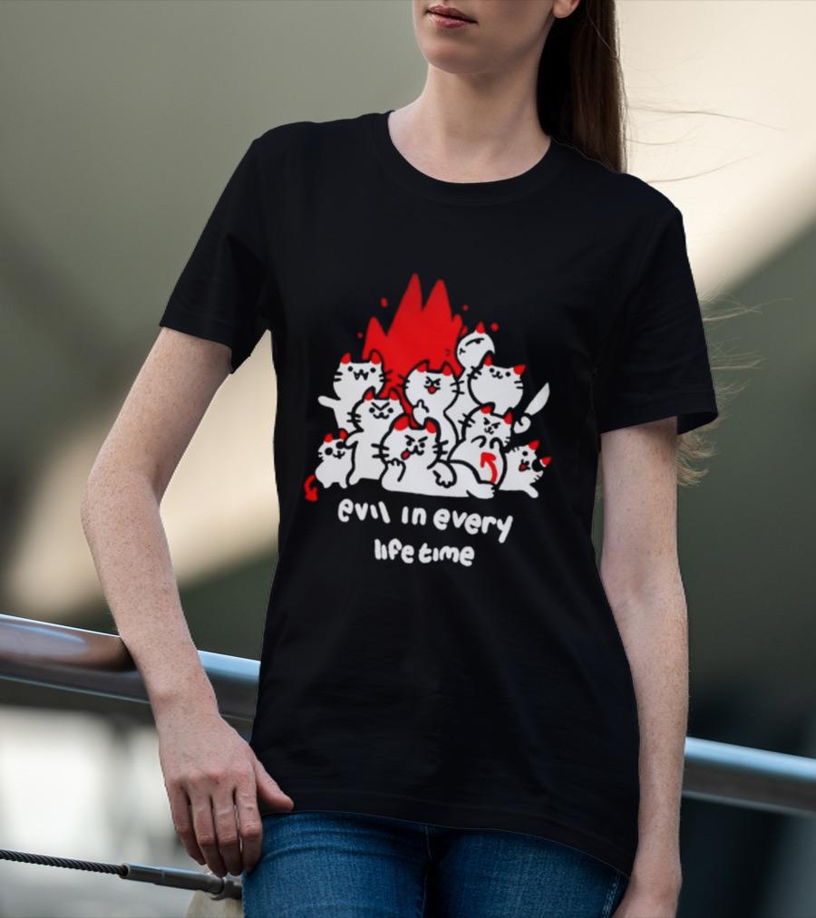 Evil In Every Lifetime Cats With Red Flames T-Shirt