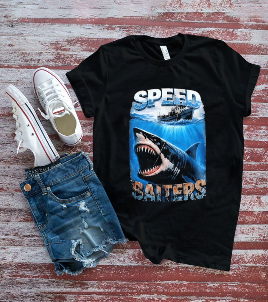Speed Baiters Shark With Boat And Ocean T-Shirt