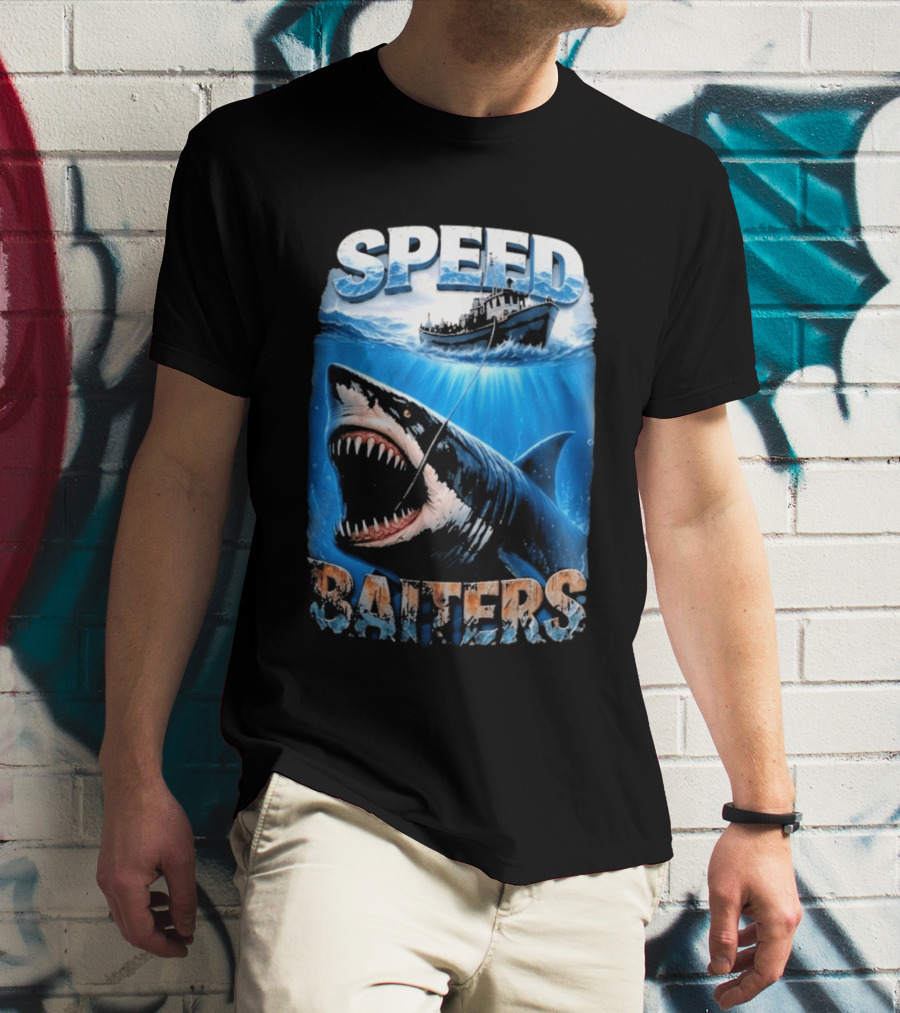 Speed Baiters Shark With Boat And Ocean T-Shirt
