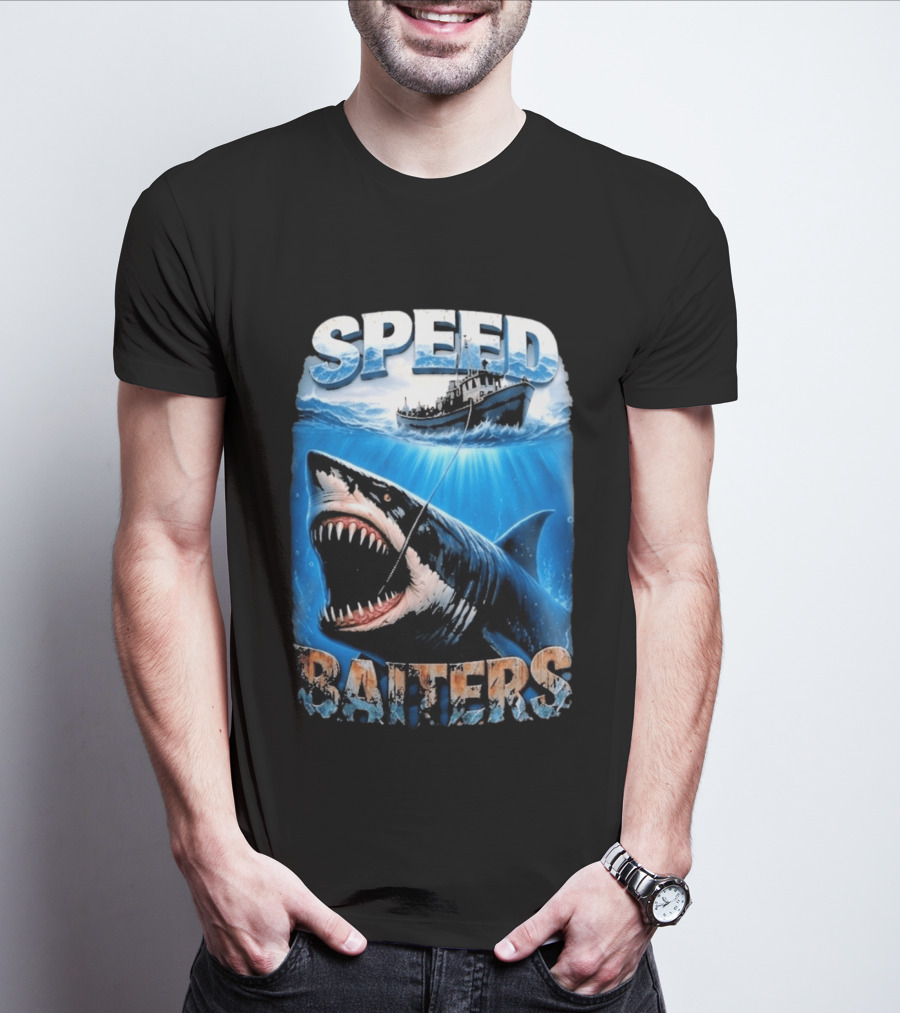 Speed Baiters Shark With Boat And Ocean T-Shirt