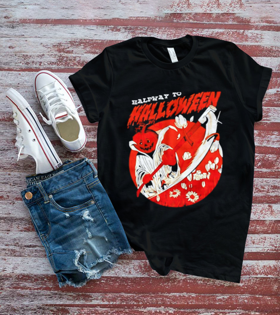 Halfway To Halloween Pumpkin Reaper Spooky T-Shirt