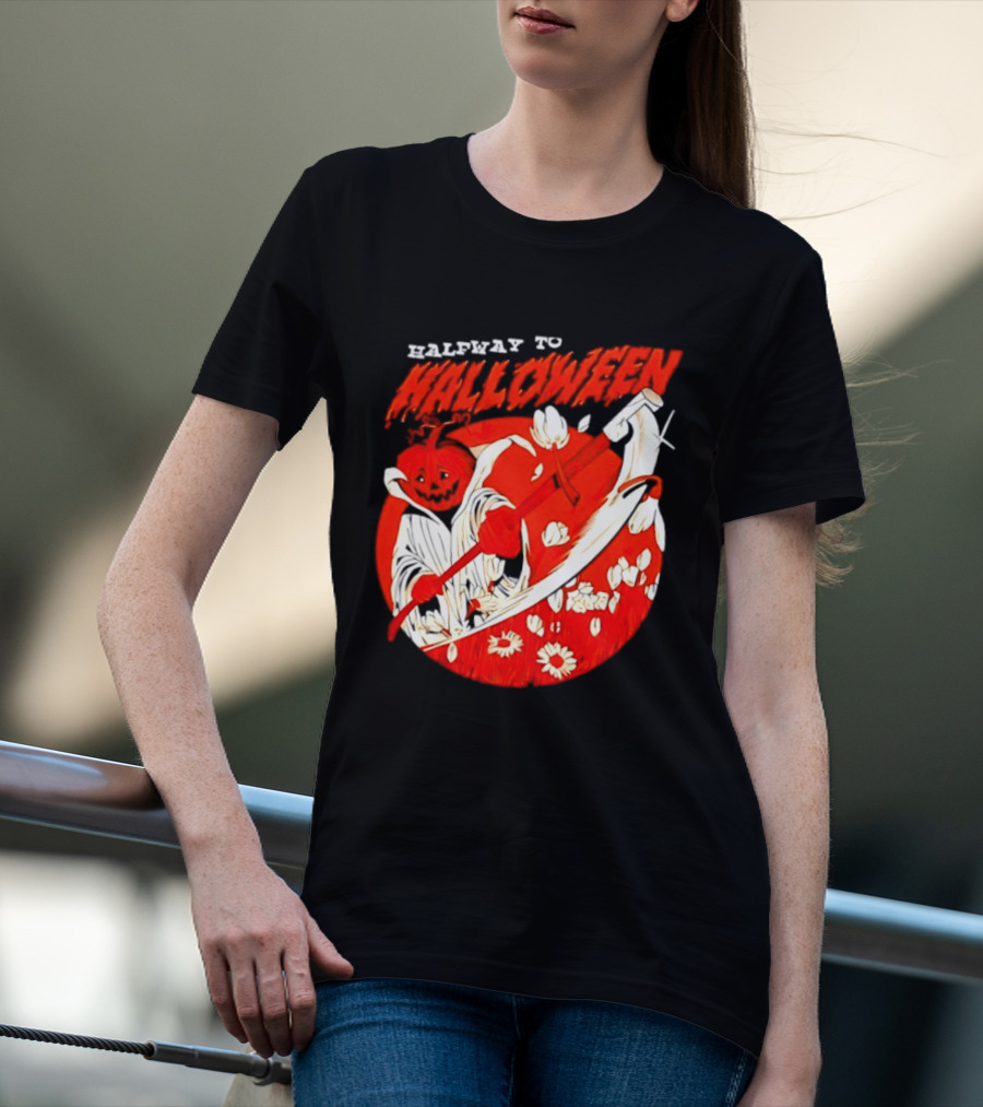 Halfway To Halloween Pumpkin Reaper Spooky T-Shirt