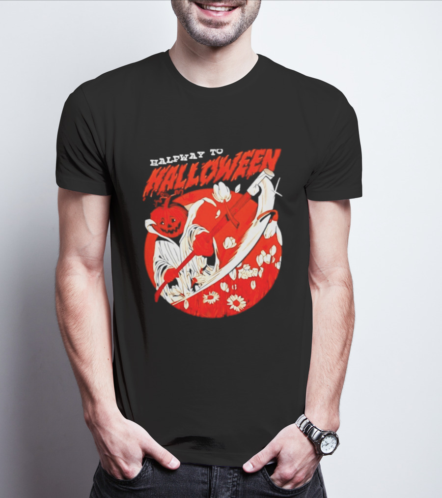 Halfway To Halloween Pumpkin Reaper Spooky T-Shirt