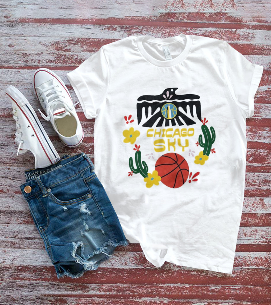 Chicago Sky Latina Empowerment Night Basketball With Floral Cactus Motif T-Shirt