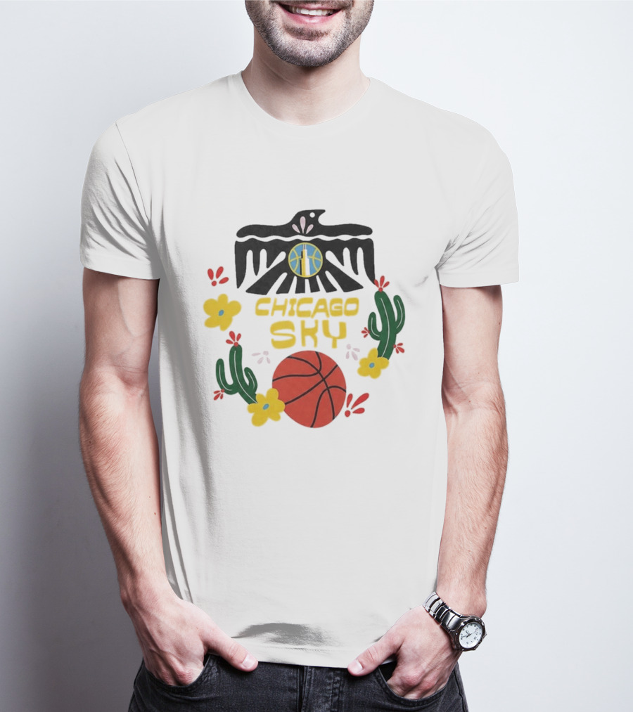 Chicago Sky Latina Empowerment Night Basketball With Floral Cactus Motif T-Shirt