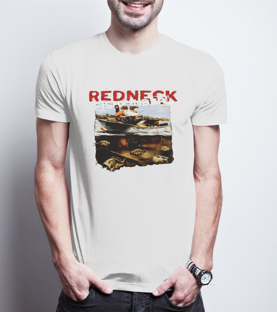 Redneck Fishfinder Fishing Boat Scene With Underwater View T-Shirt