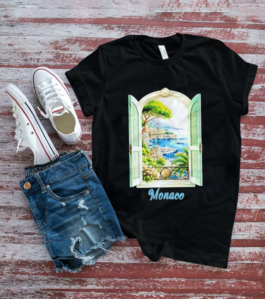 Monaco Window View French Riviera Monte Carlo Scenic Coastal Paradise T-Shirt