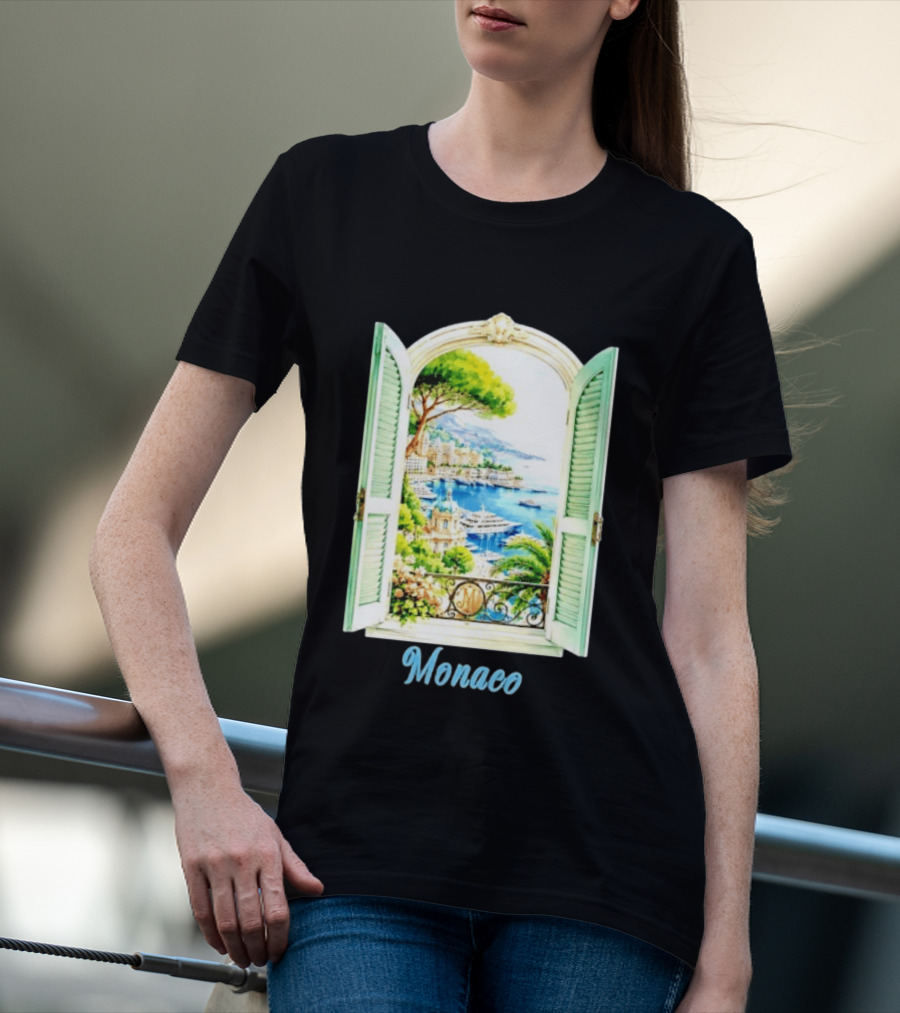 Monaco Window View French Riviera Monte Carlo Scenic Coastal Paradise T-Shirt