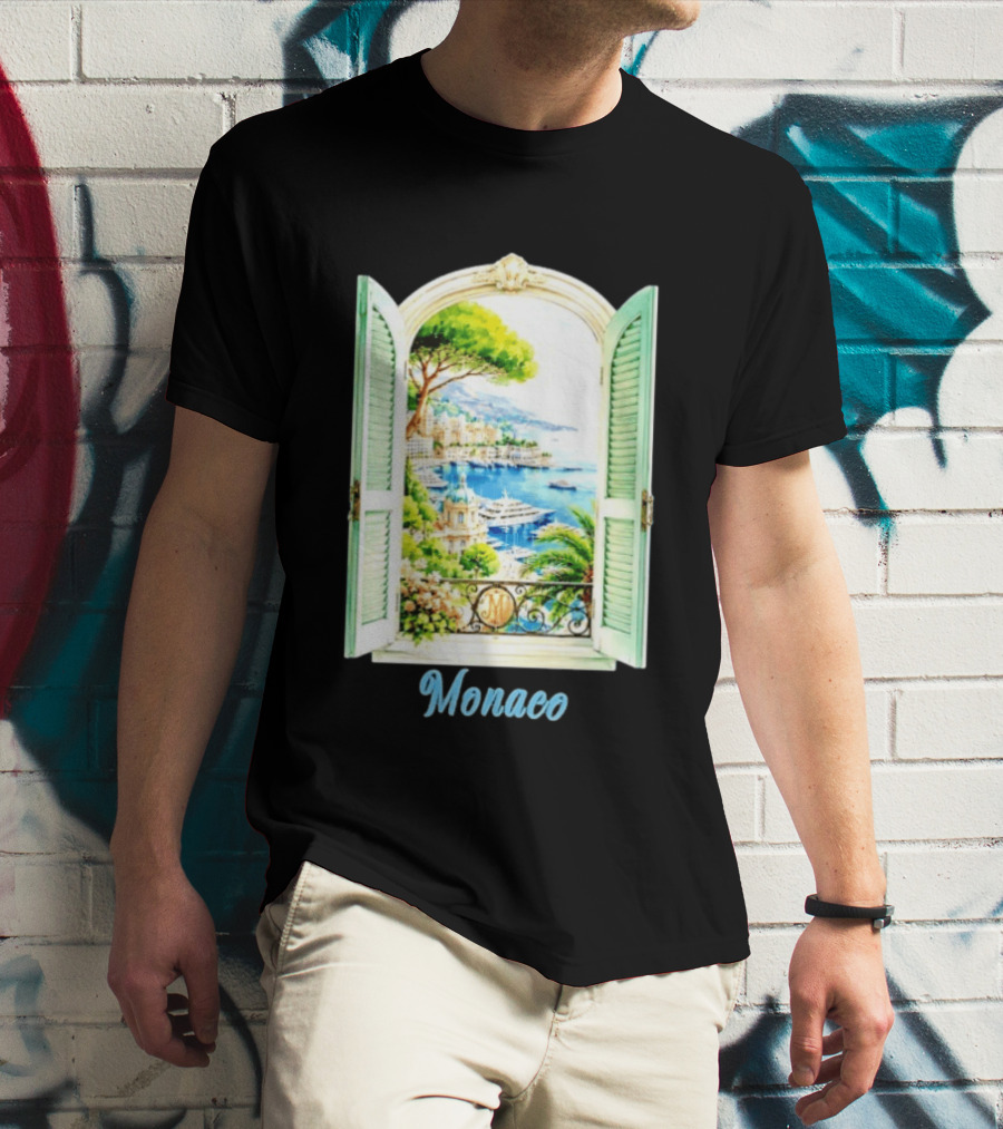 Monaco Window View French Riviera Monte Carlo Scenic Coastal Paradise T-Shirt