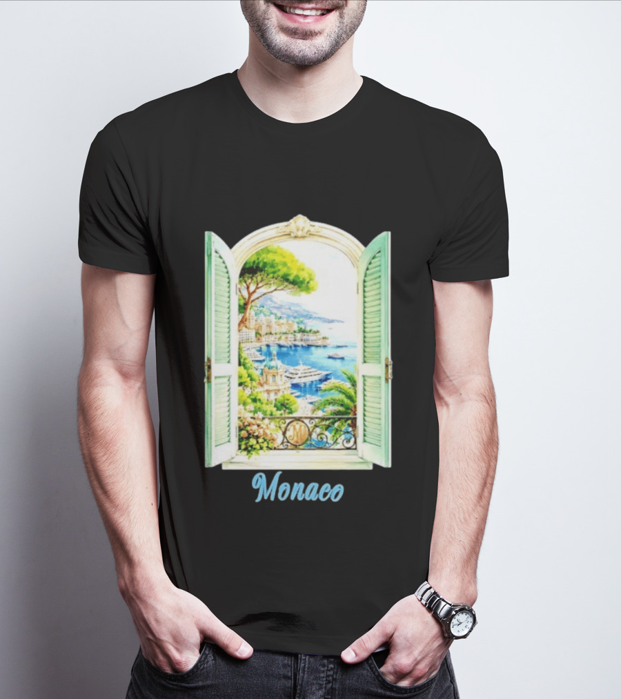 Monaco Window View French Riviera Monte Carlo Scenic Coastal Paradise T-Shirt