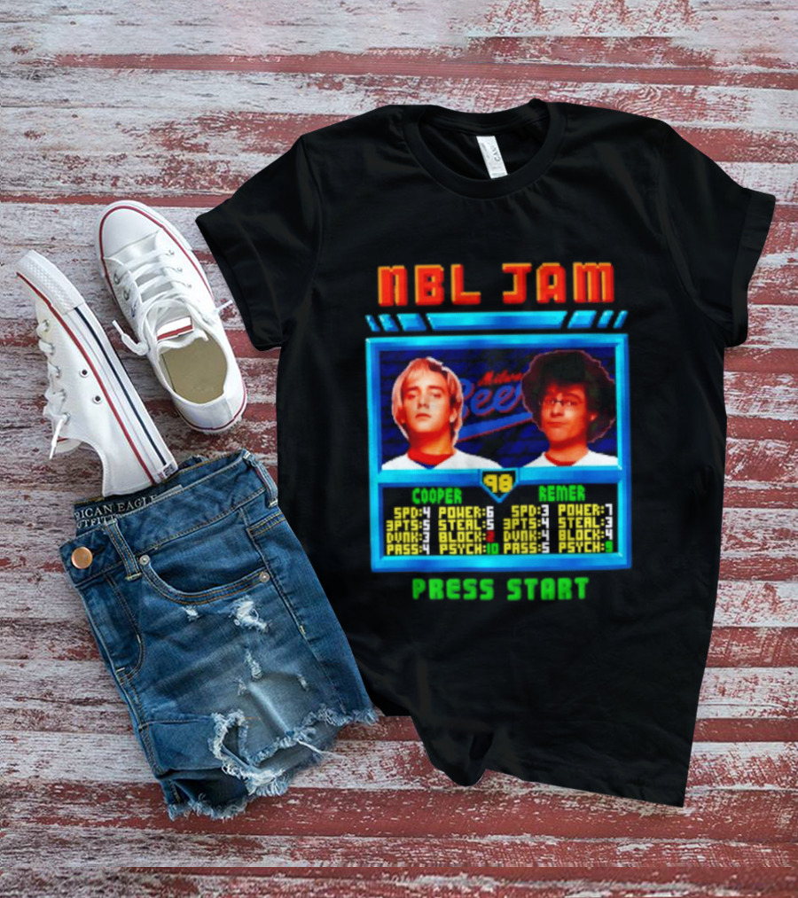 NBL Jam Cooper Remer Milwaukee Beers PASS START Players Stats T-Shirt