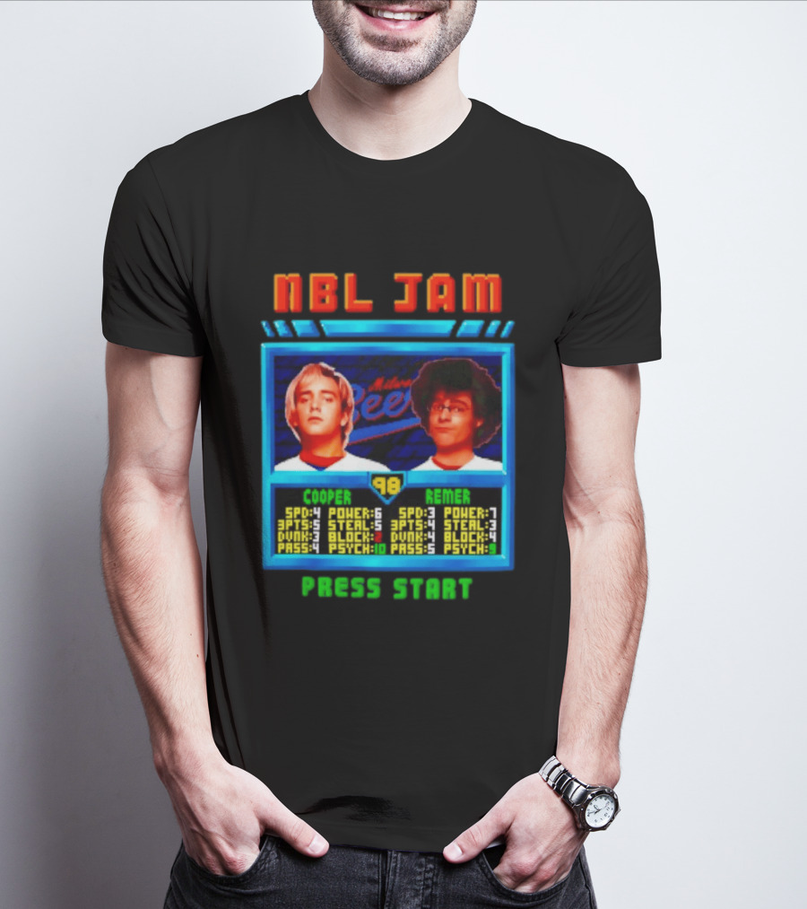 NBL Jam Cooper Remer Milwaukee Beers PASS START Players Stats T-Shirt
