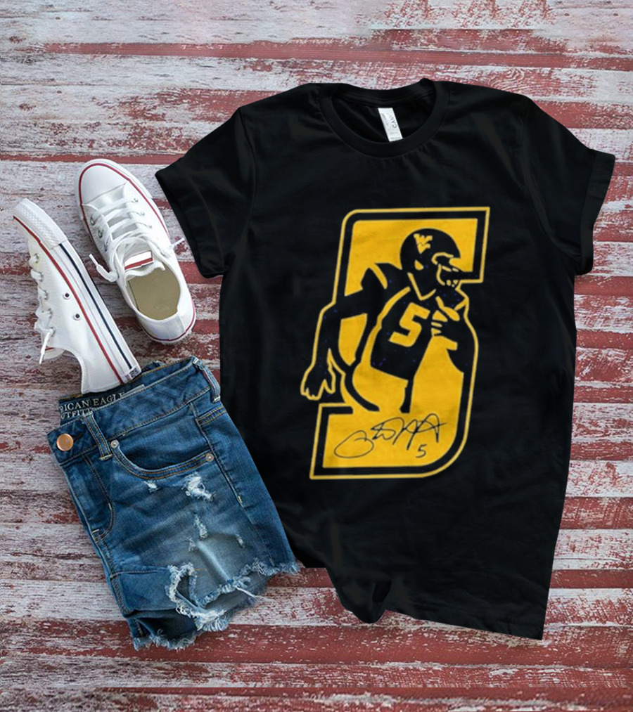West Virginia Mountaineers Number 5 Retirement Football Icon With Signature T-Shirt