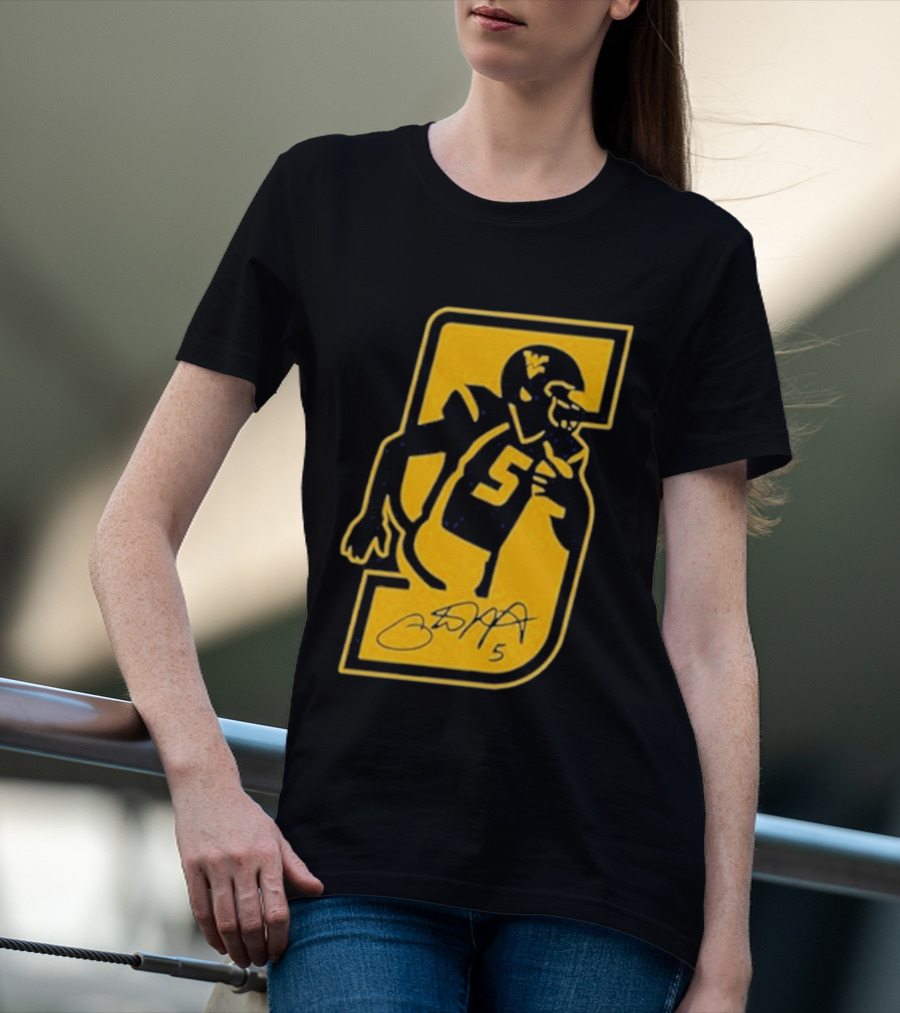 West Virginia Mountaineers Number 5 Retirement Football Icon With Signature T-Shirt