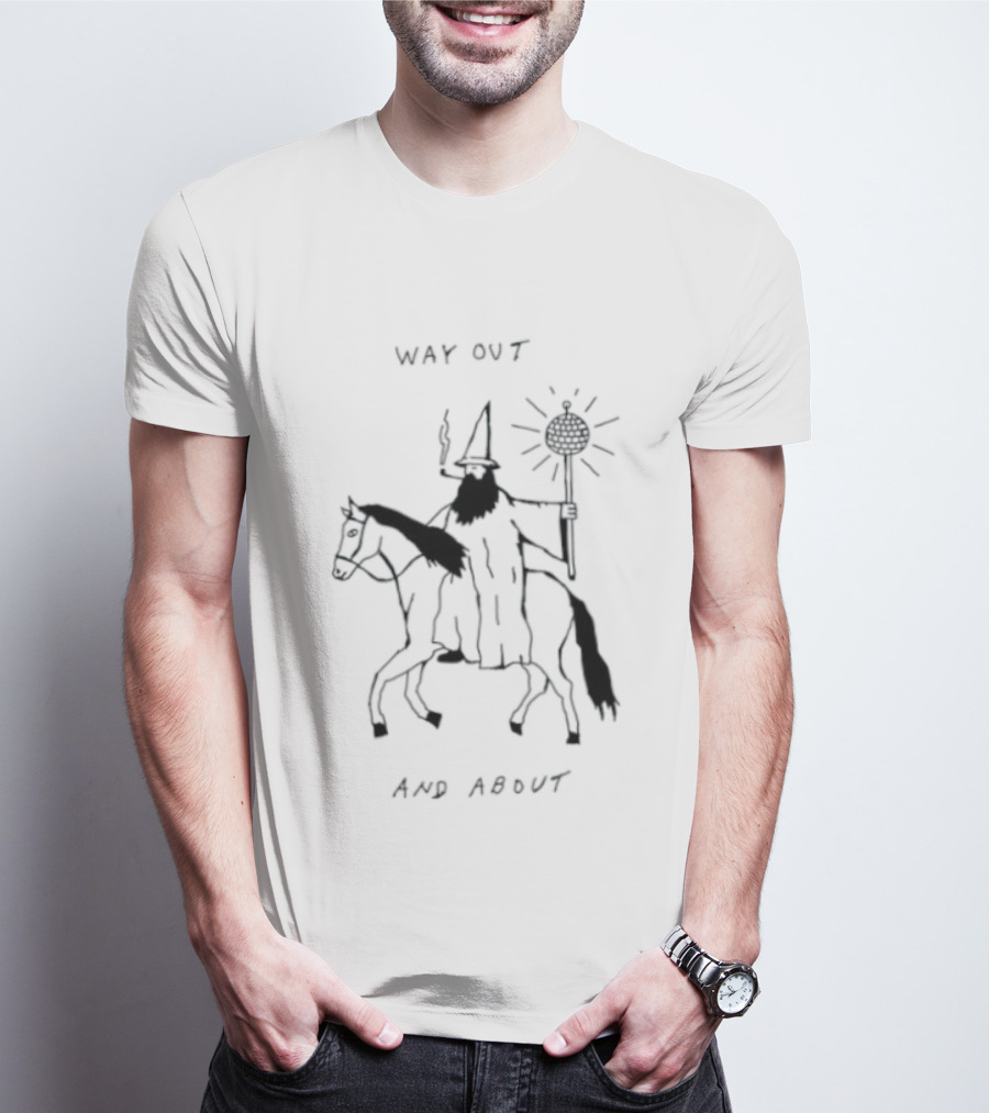 Way Out And About Wizard On Horse With Disco Ball Staff T-Shirt