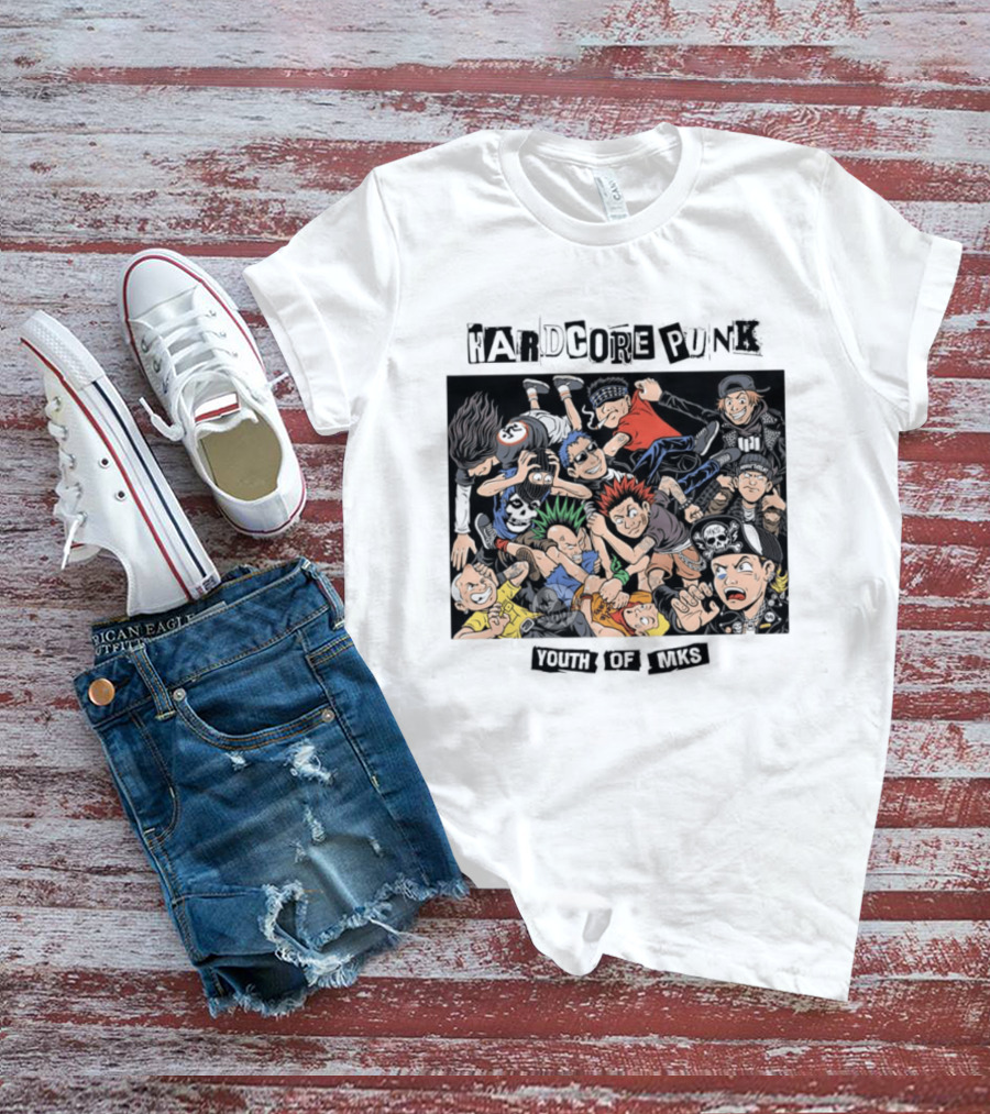 Hardcore Punk Youth Of Mks Vintage Cartoon Style Crowd Scene T-Shirt