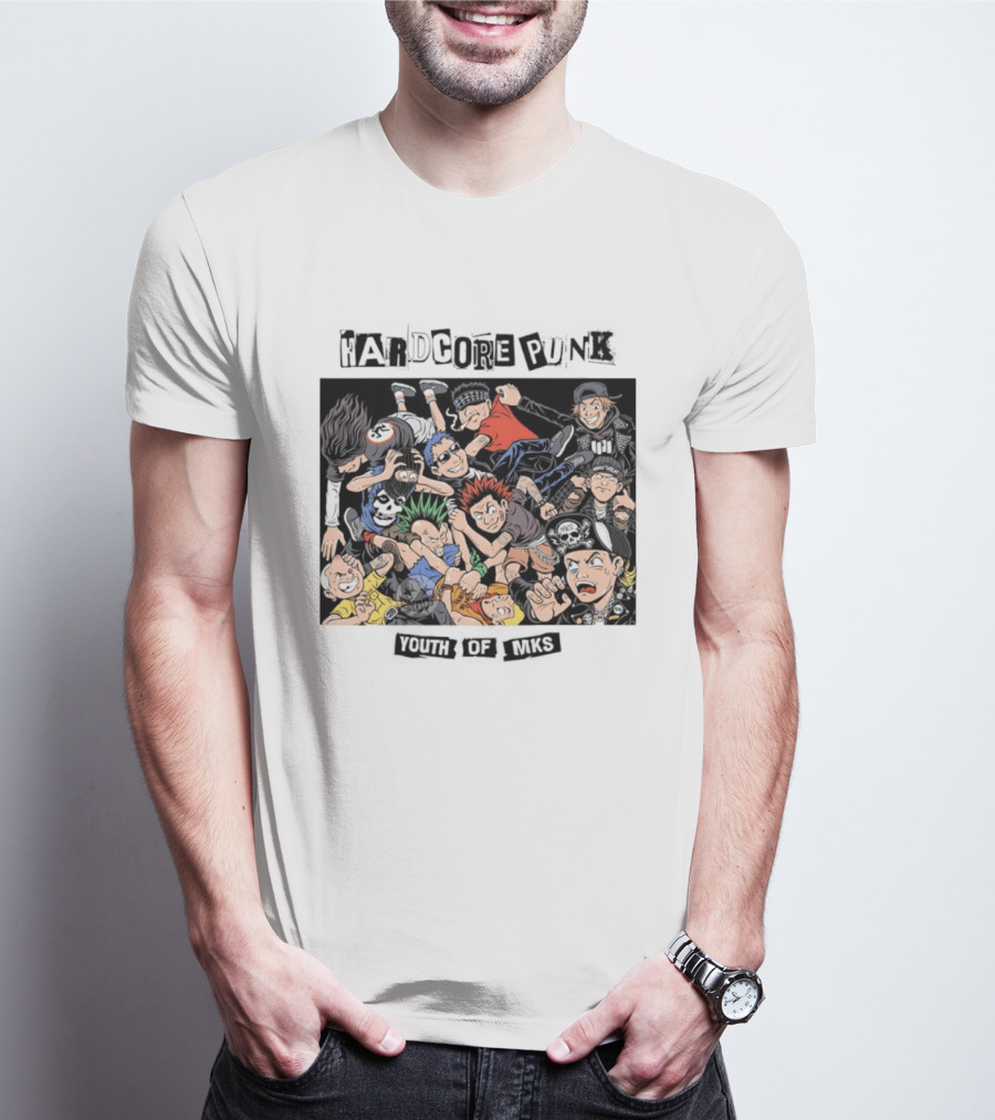 Hardcore Punk Youth Of Mks Vintage Cartoon Style Crowd Scene T-Shirt