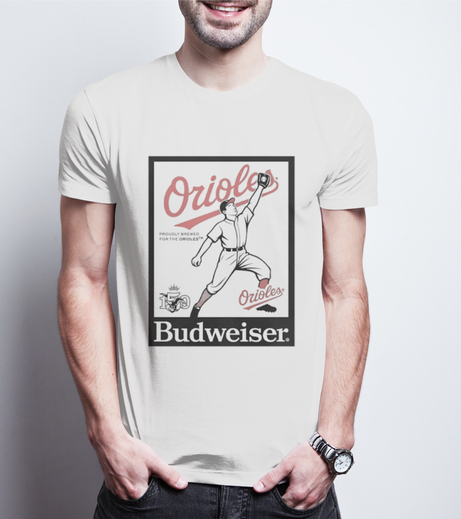 Budweiser 150 Years Orioles Baseball Vintage Player With Ball T-Shirt