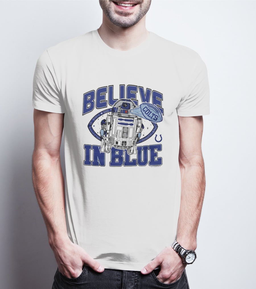Believe In Blue Indianapolis Colts Star Wars R2D2 Collaboration T-Shirt