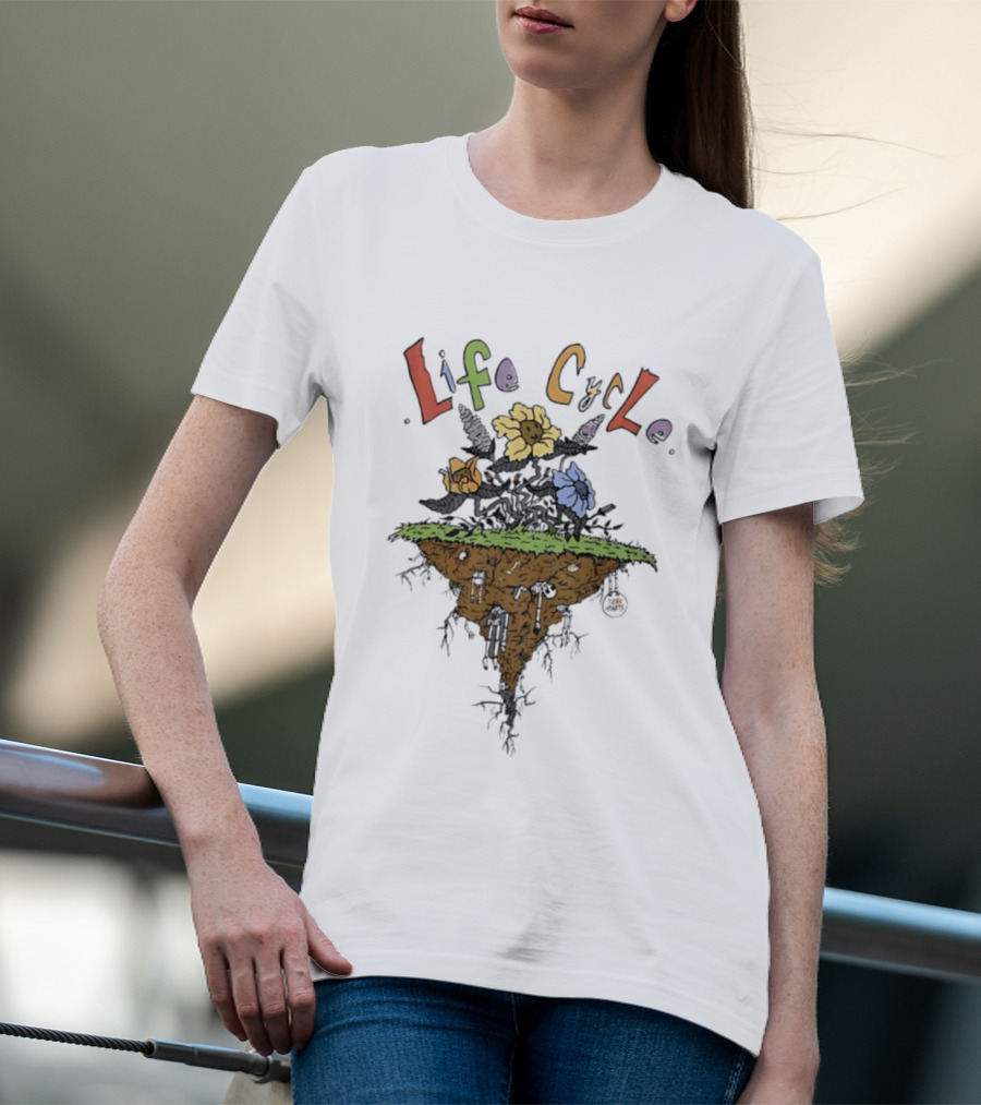 Life Cycle Floating Island With Colorful Flowers T-Shirt