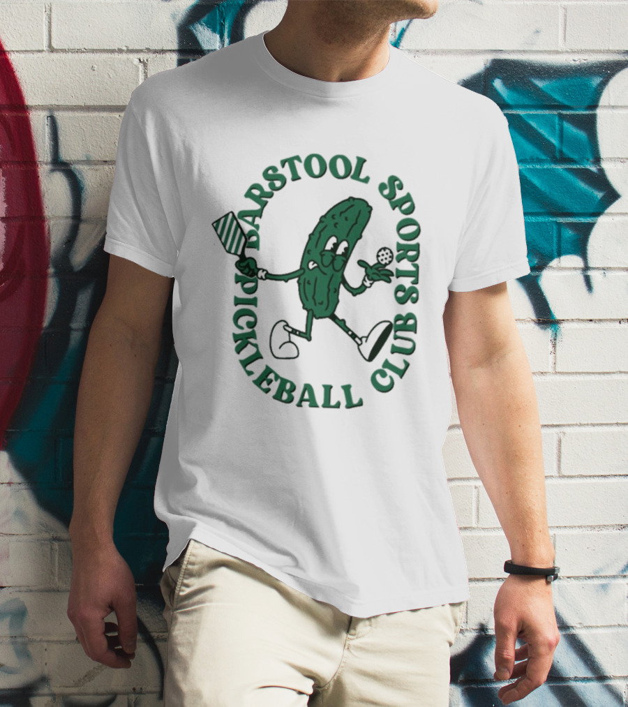 Barstool Sports Pickleball Club Animated Pickle Character With Paddle And Ball T-Shirt