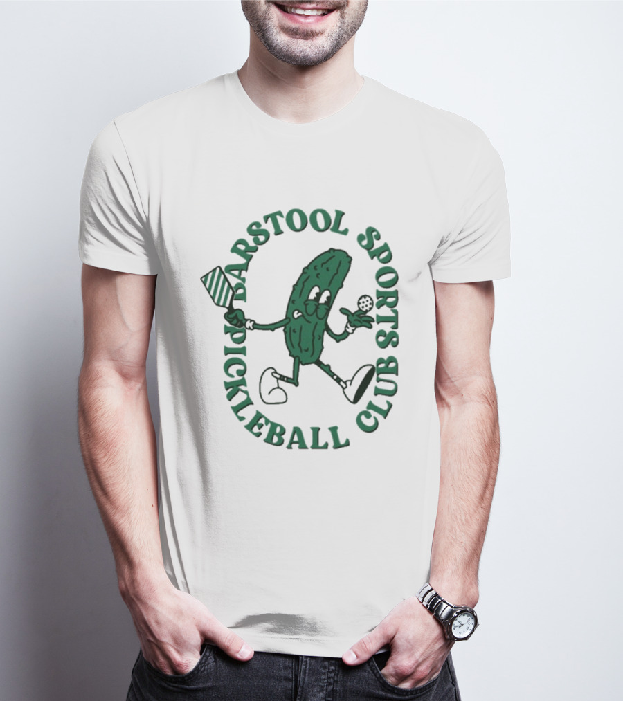 Barstool Sports Pickleball Club Animated Pickle Character With Paddle And Ball T-Shirt
