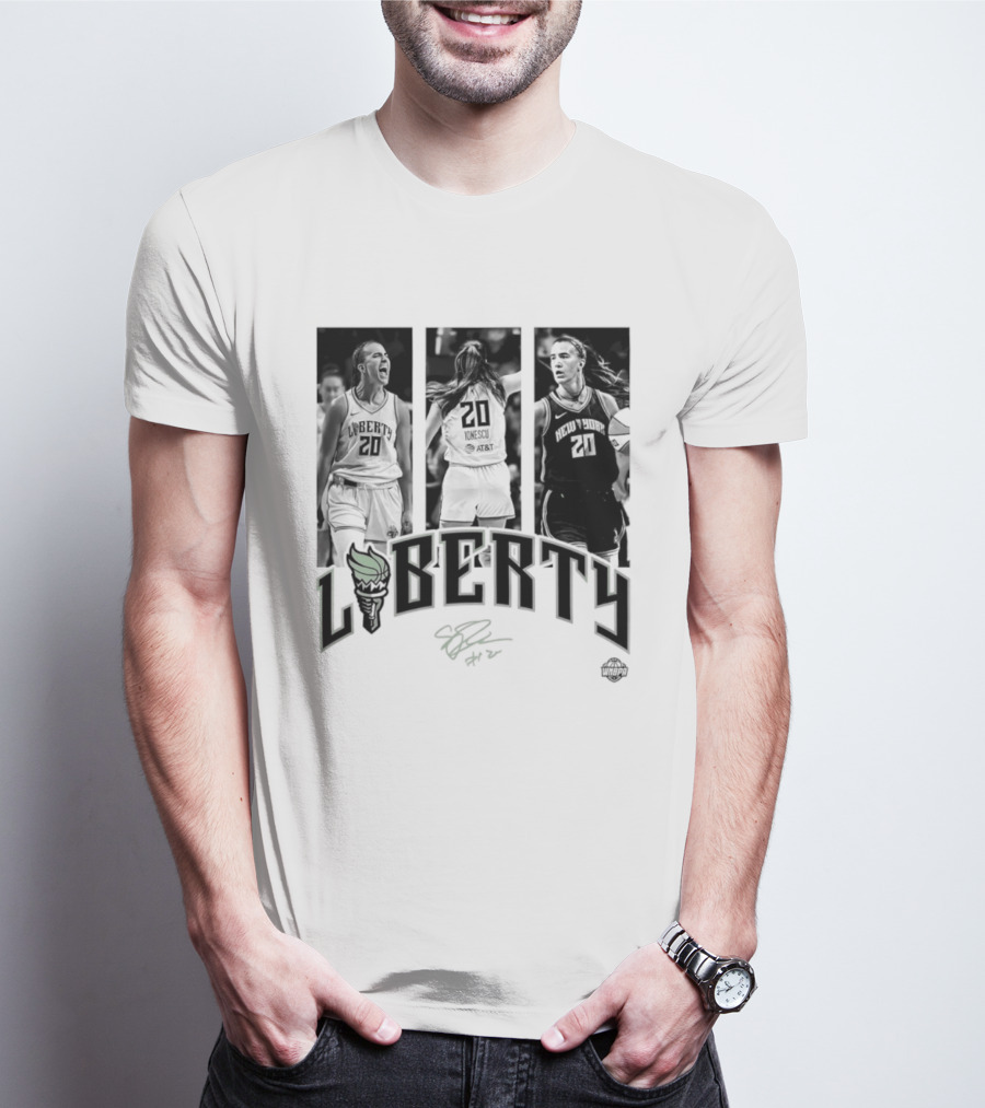 Sabrina Ionescu Liberty WNBA Player Collage Signature T-Shirt
