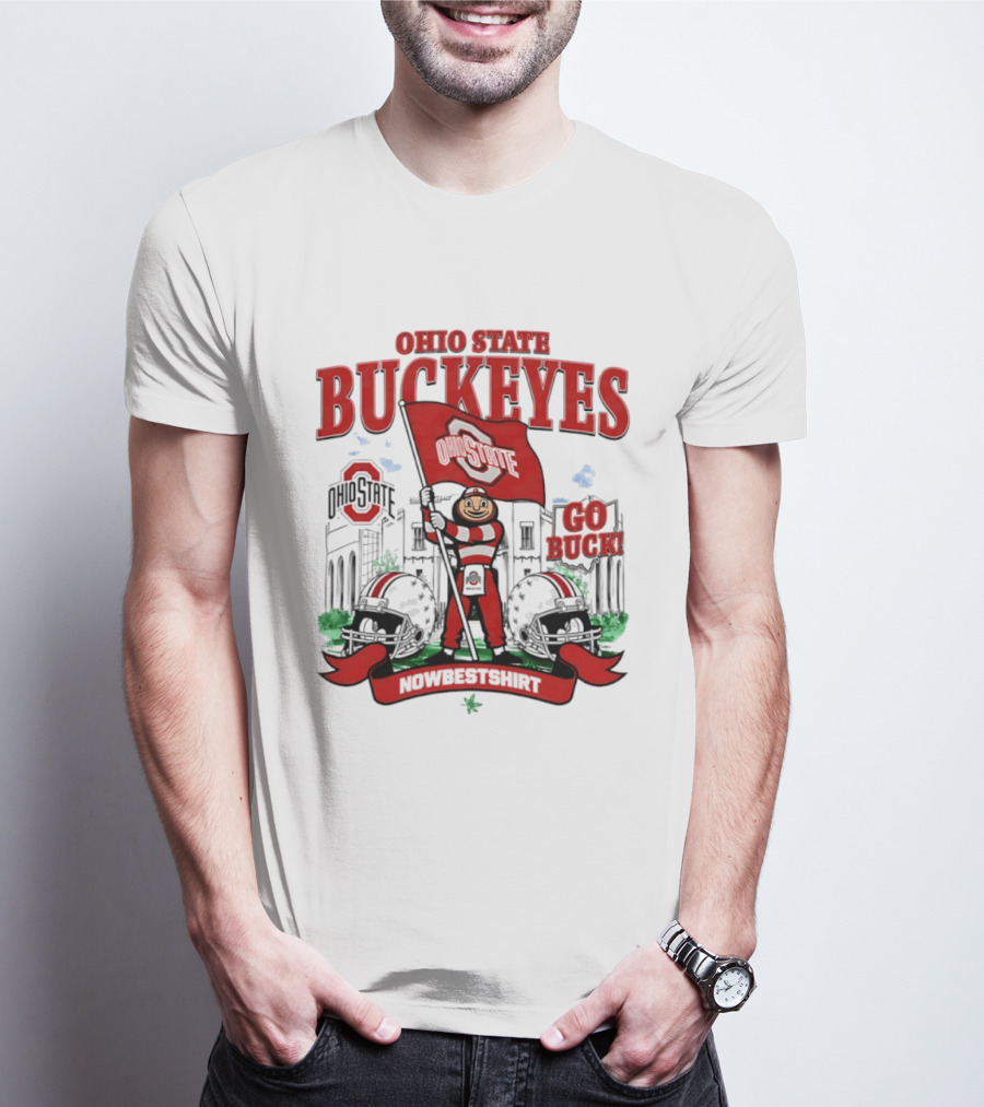 Ohio State Buckeyes Brutus Flag Go Buck Helmet Stadium Nowbes T-Shirt
