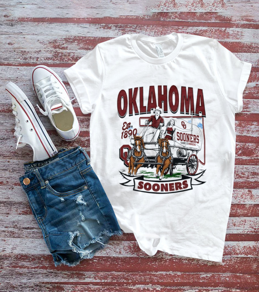 Oklahoma Sooners NCAA Football Est 1890 Wagon Horses Team T-Shirt