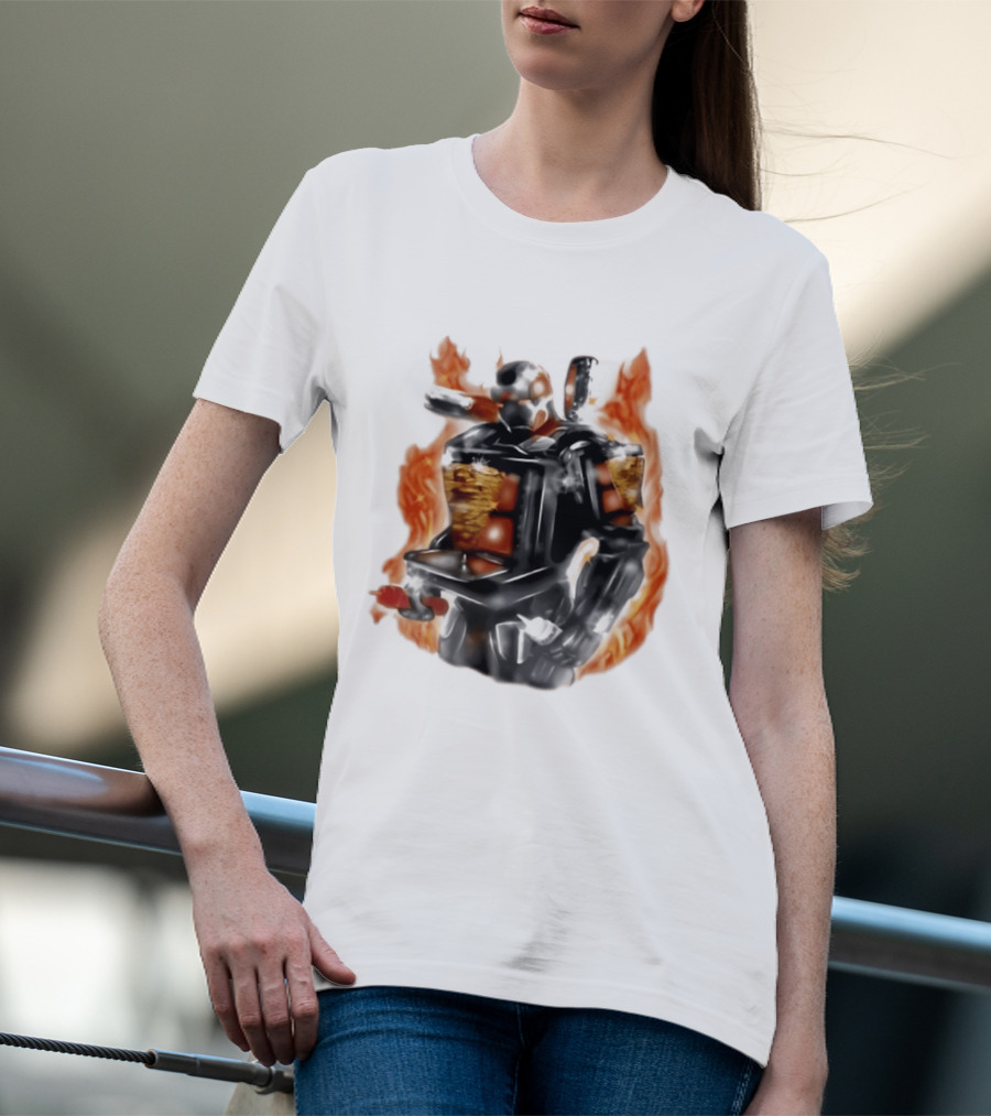Shawarma Man 90s Flame Airbrush Robot T-Shirt