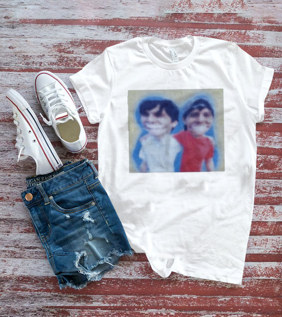 Slushy Noobs Hugging Cartoon Characters In Red And White Outfits T-Shirt